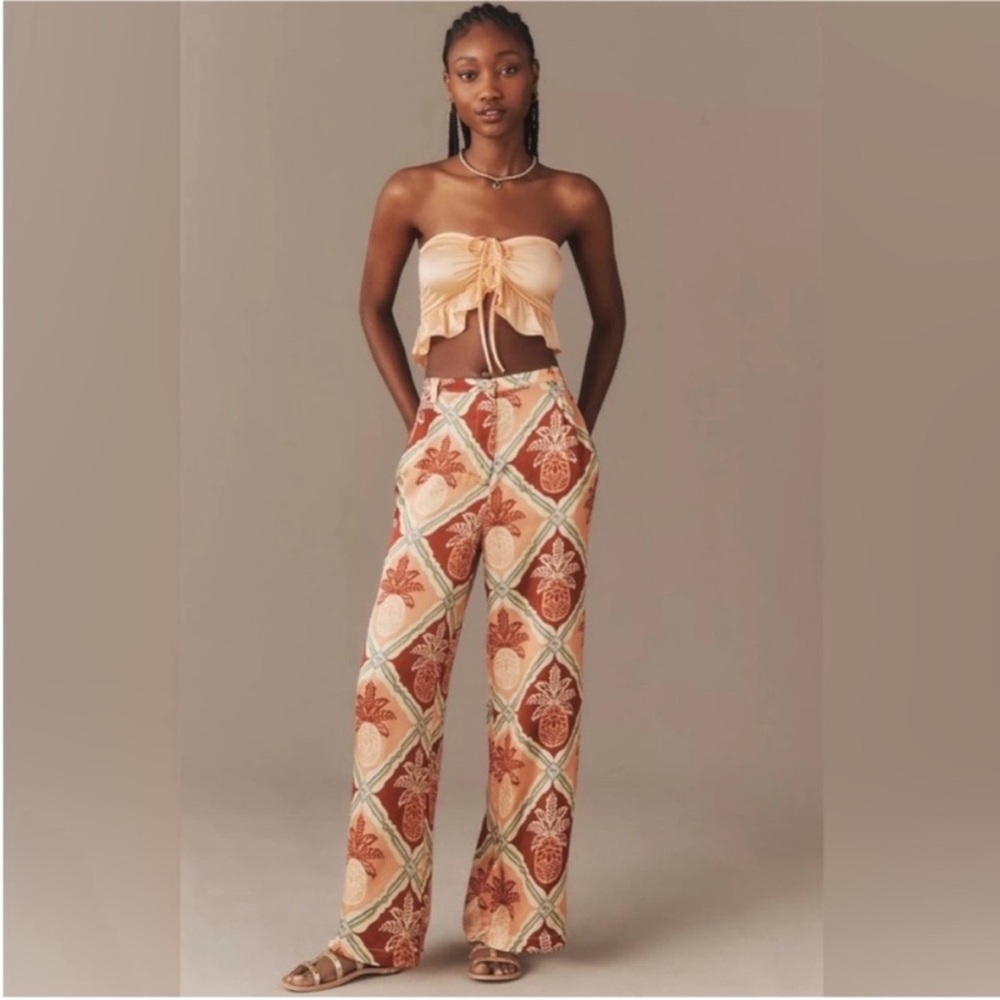 Farm Rio Floral Patterned pineapple Wide-Leg Pants size small